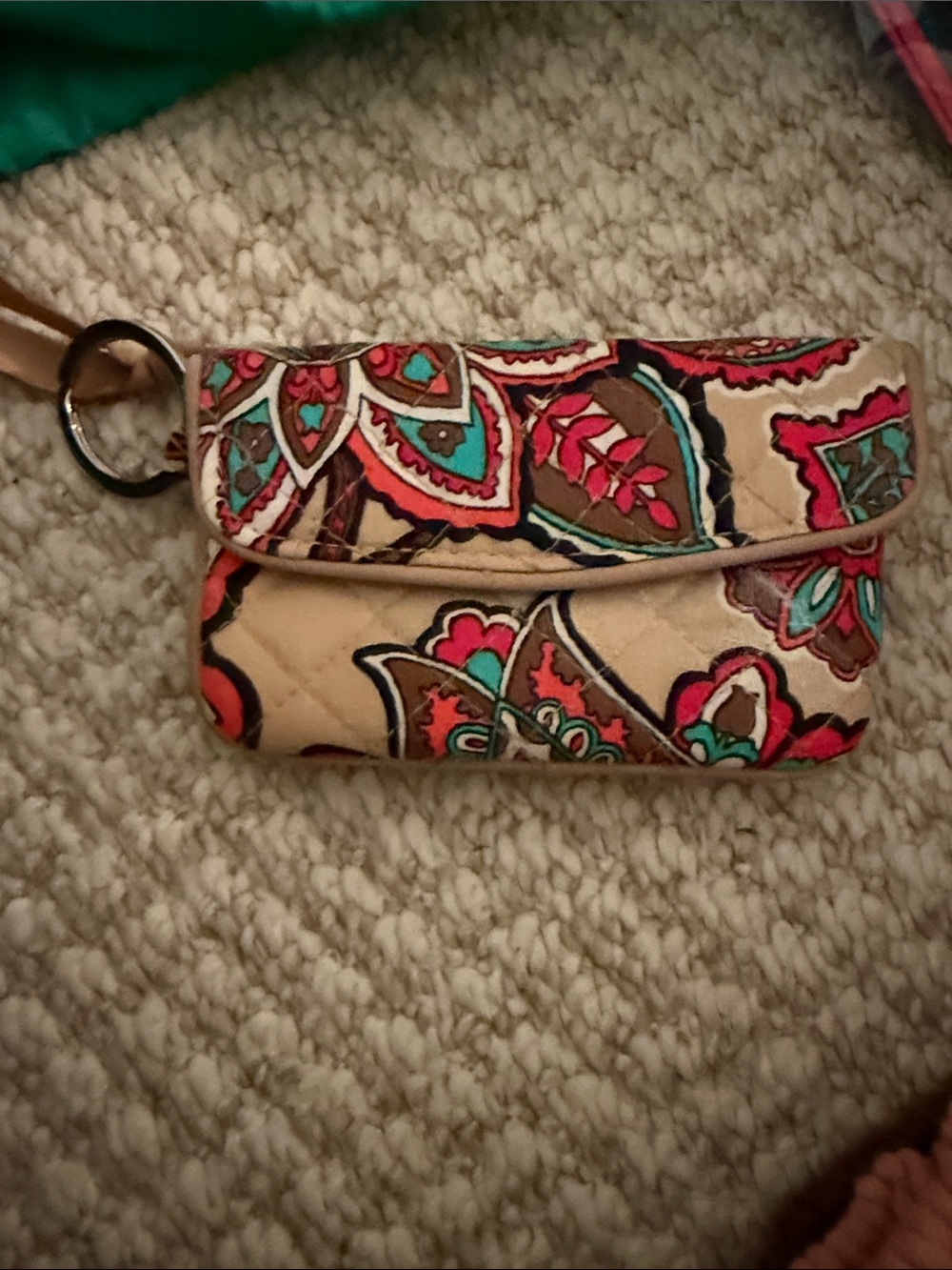 Vera Bradley Floral Quilted Wristlet Key Pouch in Beige and Turquoise
